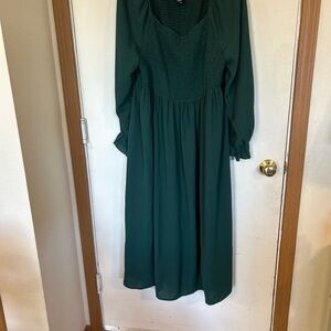 Shesrarr 4XL Smocked Boho Green Long Sleeve Dress